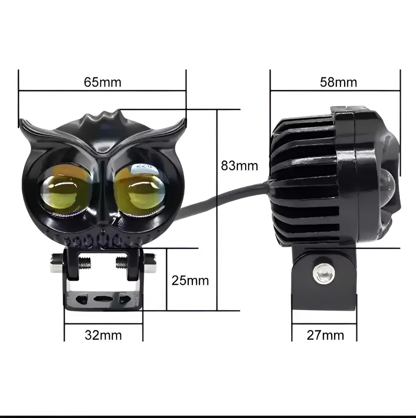 2 Pcs OWL Shape Fog Yellow-White &amp; Flash light Low &amp; High Beam Owl Plastic Body Spot Light for All Cars And Bikes 9V-60V 40W