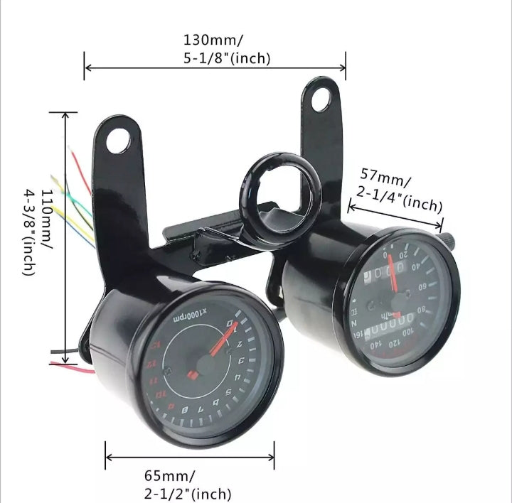 Cafe racer style double meter imported product for motorcycle (Color black)