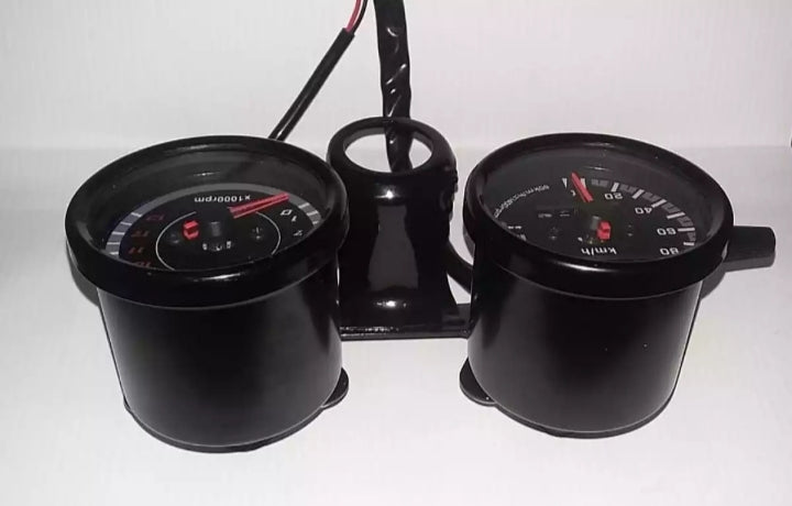 Cafe racer style double meter imported product for motorcycle (Color black)