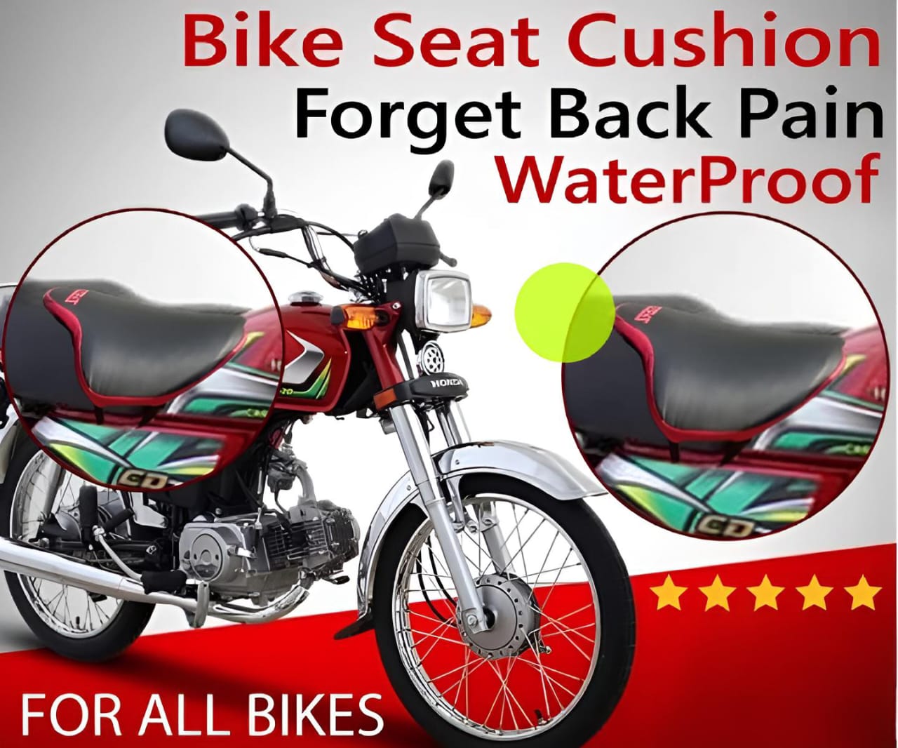 Best Bike Seat Cushion for Back Pain Red Black Waterproof Universal Relaxer Bike Seat Cushion and Motorcycle Seat Cover for all bikes( Red Black )