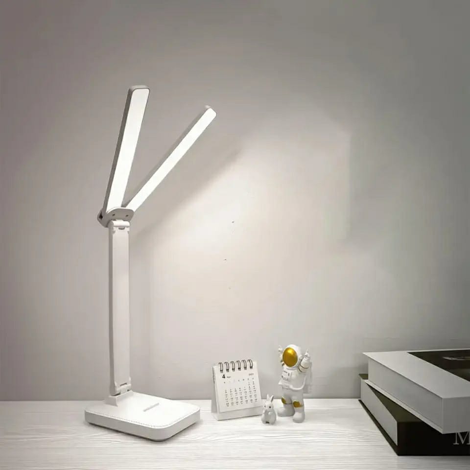 Foldable Double Head Reading LED Desk Lamp | 3 Levels Dimmable Touch Table Night Light - USB Rechargeable (Random color)