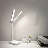 Foldable Double Head Reading LED Desk Lamp | 3 Levels Dimmable Touch Table Night Light - USB Rechargeable (Random color)