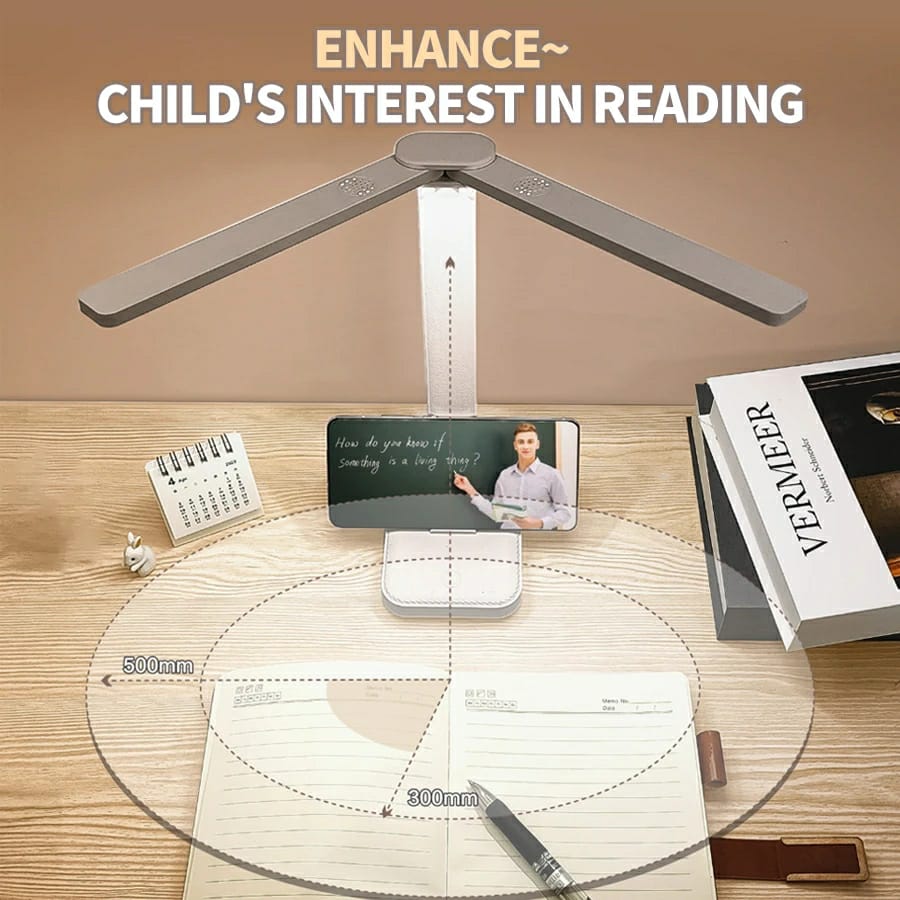 Foldable Double Head Reading LED Desk Lamp | 3 Levels Dimmable Touch Table Night Light - USB Rechargeable (Random color)