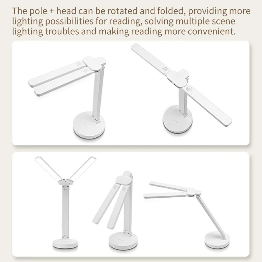 Foldable Double Head Reading LED Desk Lamp | 3 Levels Dimmable Touch Table Night Light - USB Rechargeable (Random color)