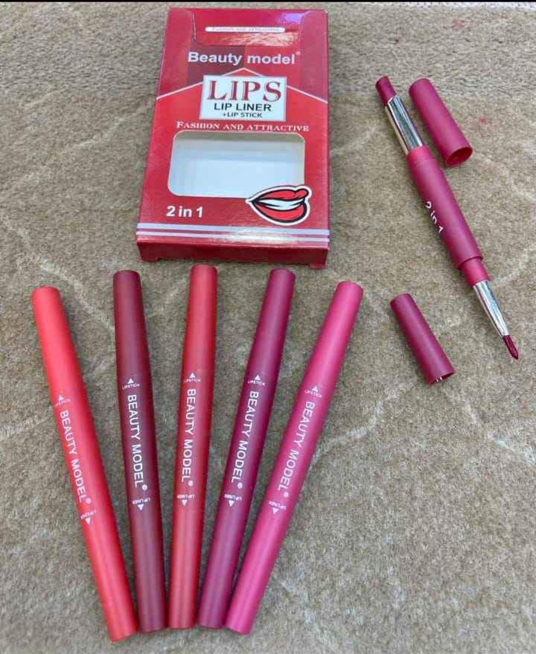 2-in-1 Lipstick &amp; Lip Liner Pack – 6 Vibrant Colors, Waterproof &amp; Long-Lasting