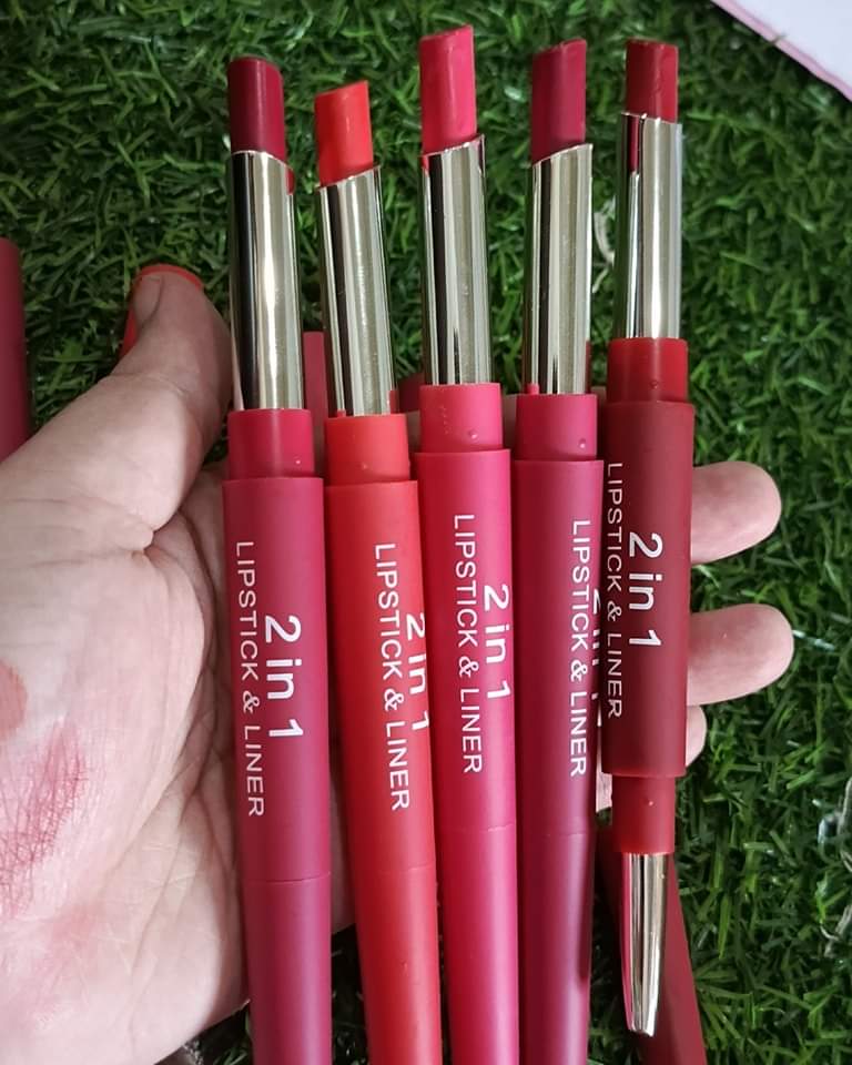 2-in-1 Lipstick &amp; Lip Liner Pack – 6 Vibrant Colors, Waterproof &amp; Long-Lasting