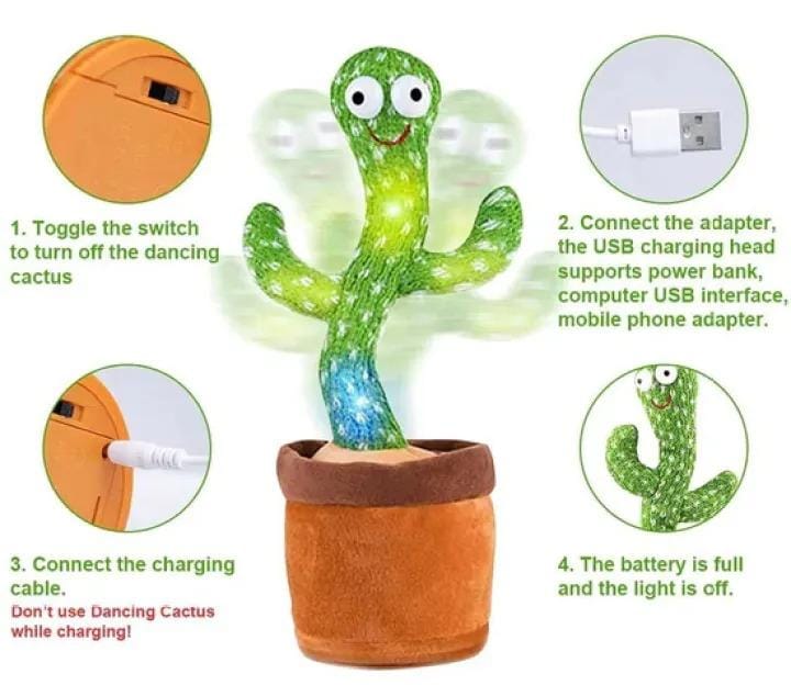 Dancing Cactus Toy | Talking Cactus | Tree Cactus Plush Toy for Children, Kids &amp; Toddlers - Rechargeable Cactus Toys For Kids - With Box - With Cap