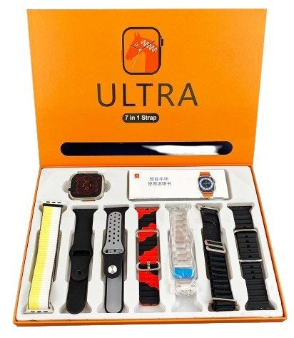 7-in-1 Ultra Smart Watch – Advanced Multi-Feature Fitness Tracker with Heart Rate Monitor, Sleep Tracking, Bluetooth Calling, Sports Modes &amp; More Random Color Straps - Smartwatch With 6 Silicone Stripes And 1 Metal Strip