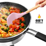 12 Pcs Silicone Cooking Utensils Kitchen Utensil Set | Heat Resistant Kitchen Non toxic Spatula Set with Turner Tongs,Spoon,Brush,Whisk-Wooden Handle - Random Color