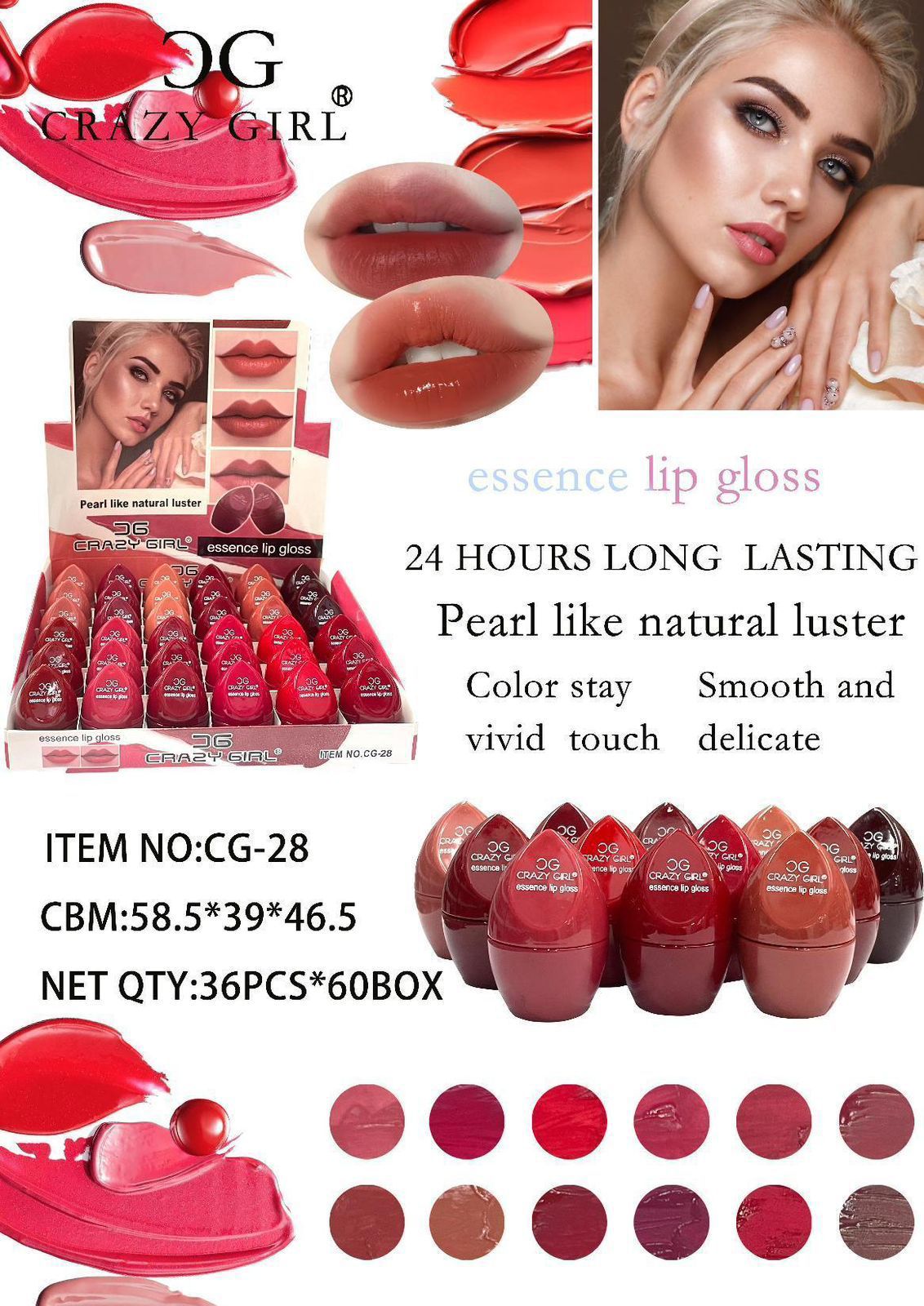 ( Pack of 6) Crazy Girl 24 Hours High Pigment Lipgloss,