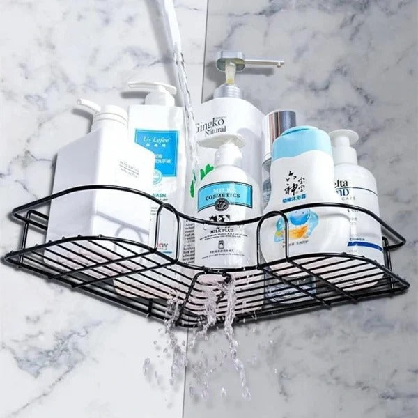 Metal Corner Rack For Bathroom &amp; Kitchen | Shelf Organize | Wall Mount Bathroom Accessories (with 2 Hooks included)
