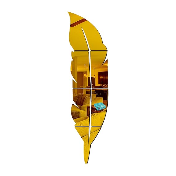 3d Acrylic Wall leaf Mirror reflection Room Decor - silver