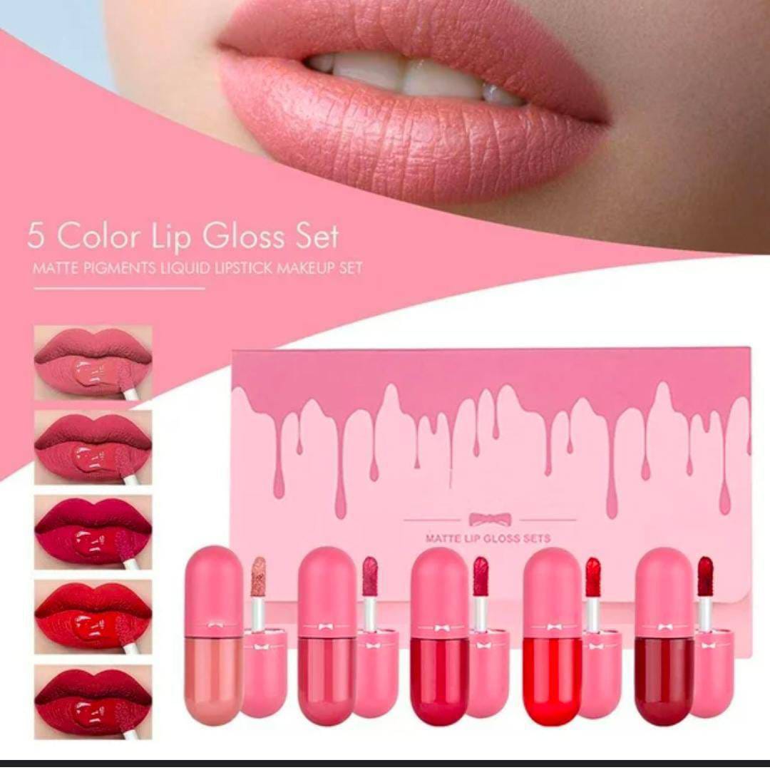 Pack of 5 Matte Lip Gloss Kit | 5 Capsule Matte Lipstick Set