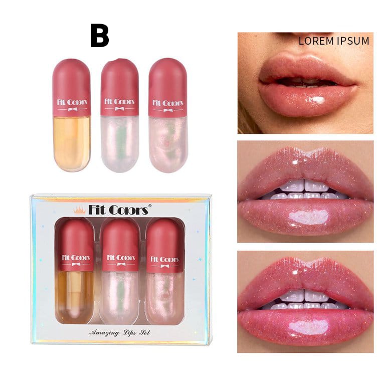 Set Of 3 Lip Oil Gloss Volumising Lip Plump Enhancer Fuller Lip Plumper Base Set - A set