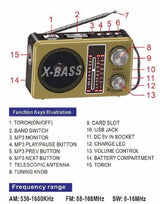 WAXIBA MULTIFUNCTION WIRELESS RADIO AM/FM/SW 3 BAND RADIO XB-891BT (Random color)