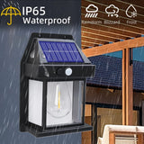 Solar Power Motion Sensor Human Body Induction LED Wall Light Waterproof Tungsten Filament Lamp Outdoor Garden Courtyard Light (Black)