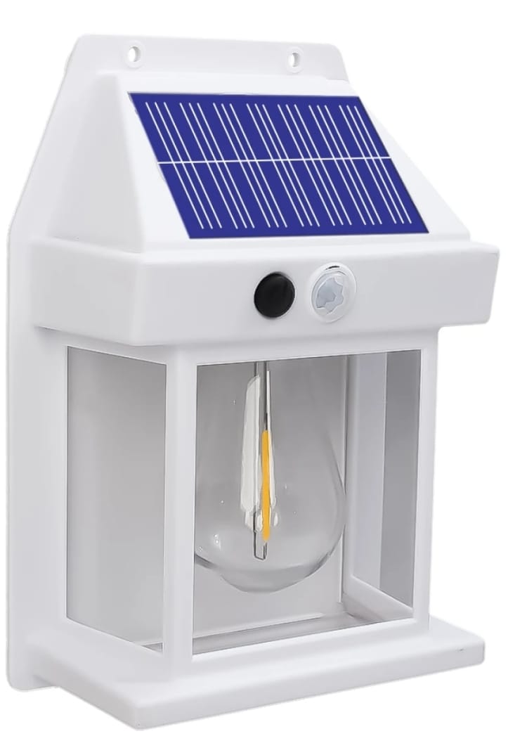 Solar Power Motion Sensor Human Body Induction LED Wall Light Waterproof Tungsten Filament Lamp Outdoor Garden Courtyard Light (Black)