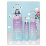 Sports Water Bottles 3 Pcs Set with Motivational Time Marker &amp; Leak Proof Flip Top Lid  (random color)