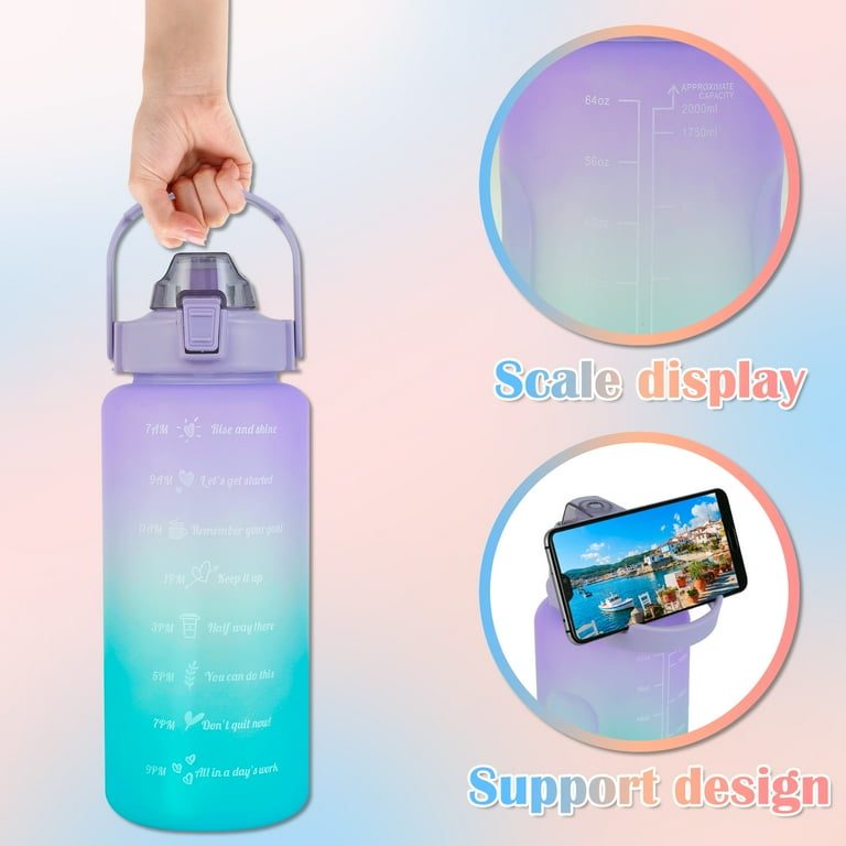 3 Pack Water Bottles with  2L Large Bottle 700MLPortable Bottle and 300ML Mini Bottle Motivational (random color)
