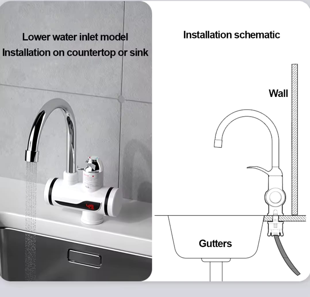 Hot Water Tap Instant Heating Electric Water Heater Faucet With Digital Display And Shower Head For Kitchen And Bathroom (Without Shower)