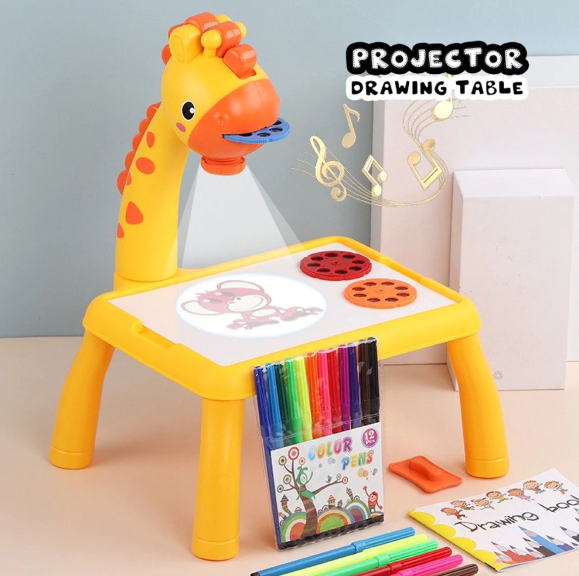 Giraffe Small Size Art Drawing Board Leds Projector Light Toy Children Kids Painting Table Small Desk  (with Box Packing)(Random Color)