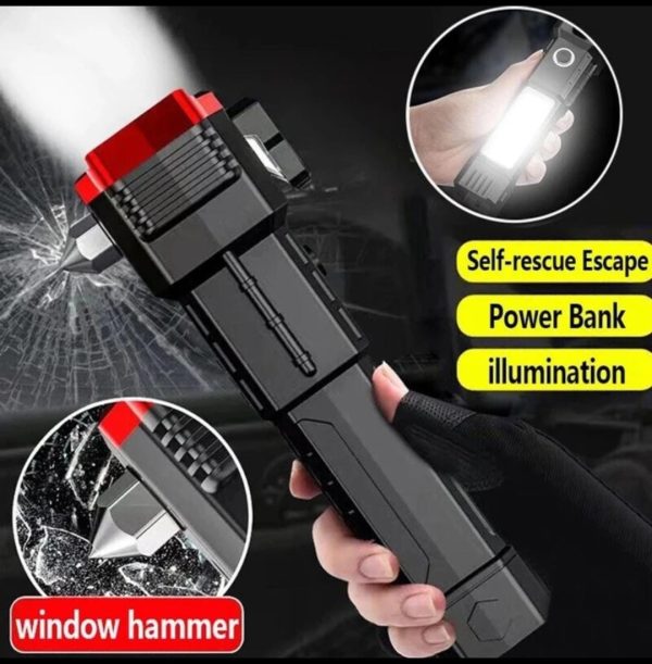 High-power Led Torch Light Rechargeable Flashlight And Multi functional Tactical Hammer &amp; Power Bank To Charge the Phone With Box ( Random Color )