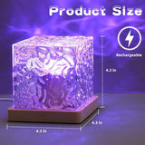Dynamic Rotating Water Ripple Night Light 3 Colors Flame Crystal Lamp for Living Room Study Bedroom (No remote  Attached USB cable)