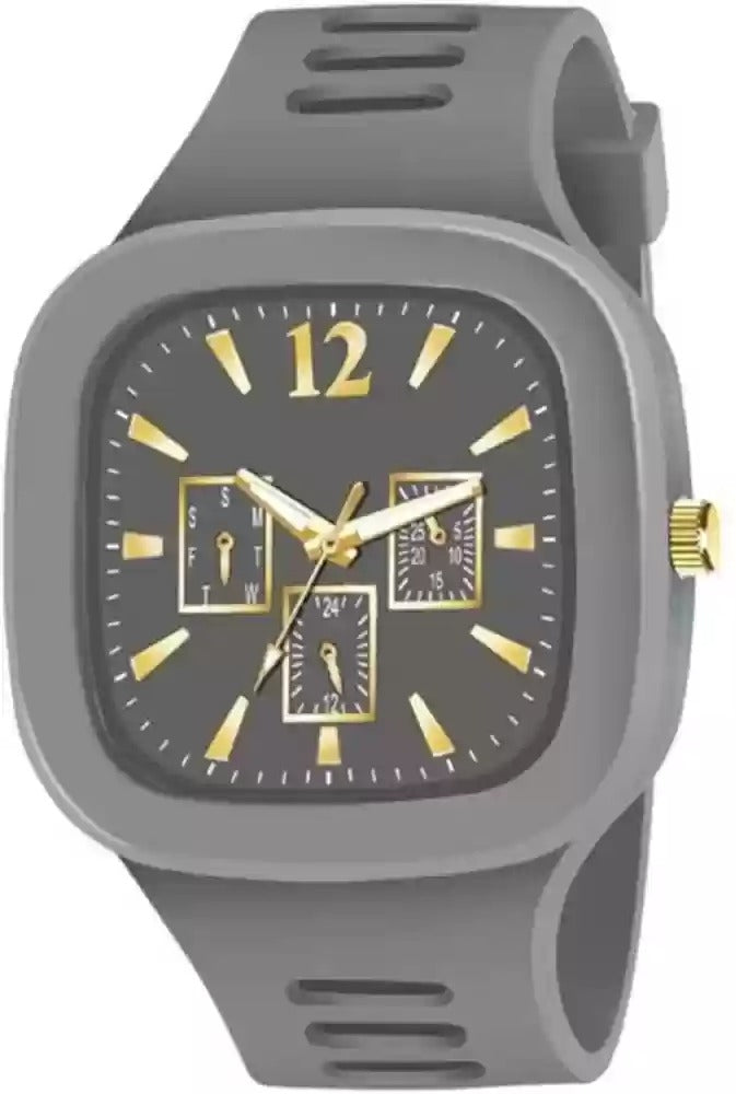 Stylish Black Silicone Strap Watch for Men with Square Dial - Black
