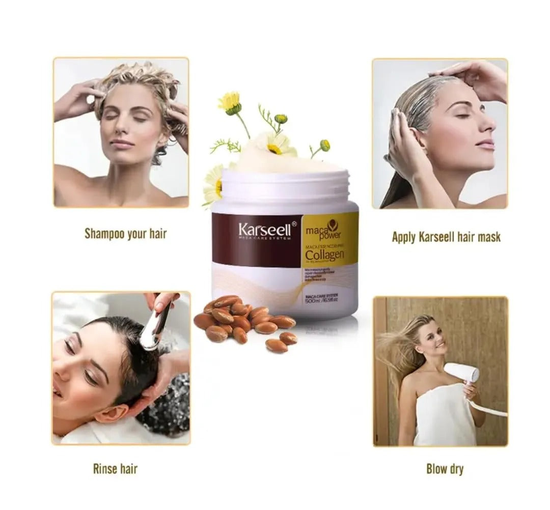 Karseell Hair Mask Collagen Treatment Cream – Argan Oil &amp; Maca Essence, 16.9 OZ 500ml