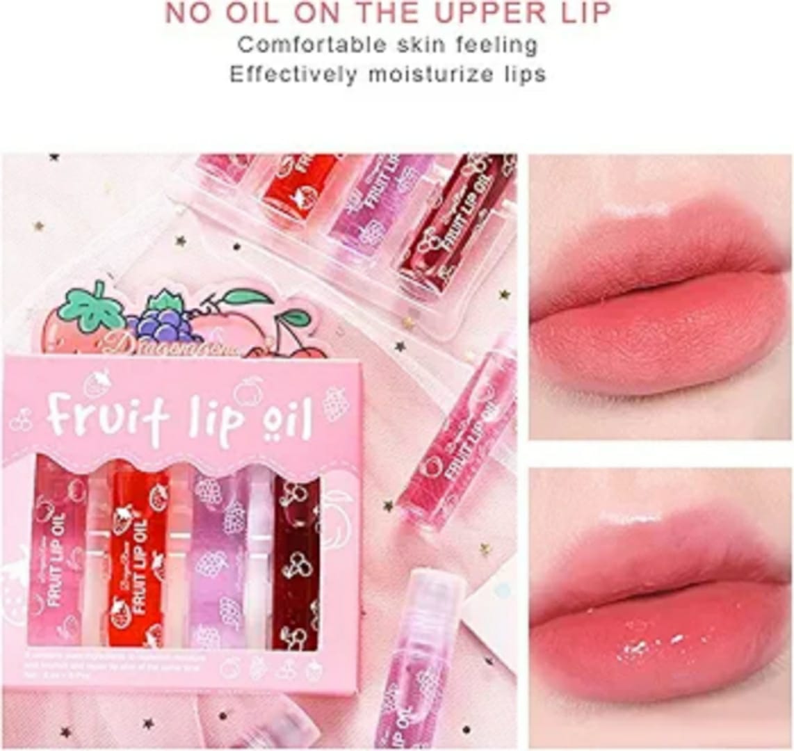 Pack of 4 - Fruit Lip Oil Non-Sticky Set In Peach, Grape, Strawberry, Cherry Flavor