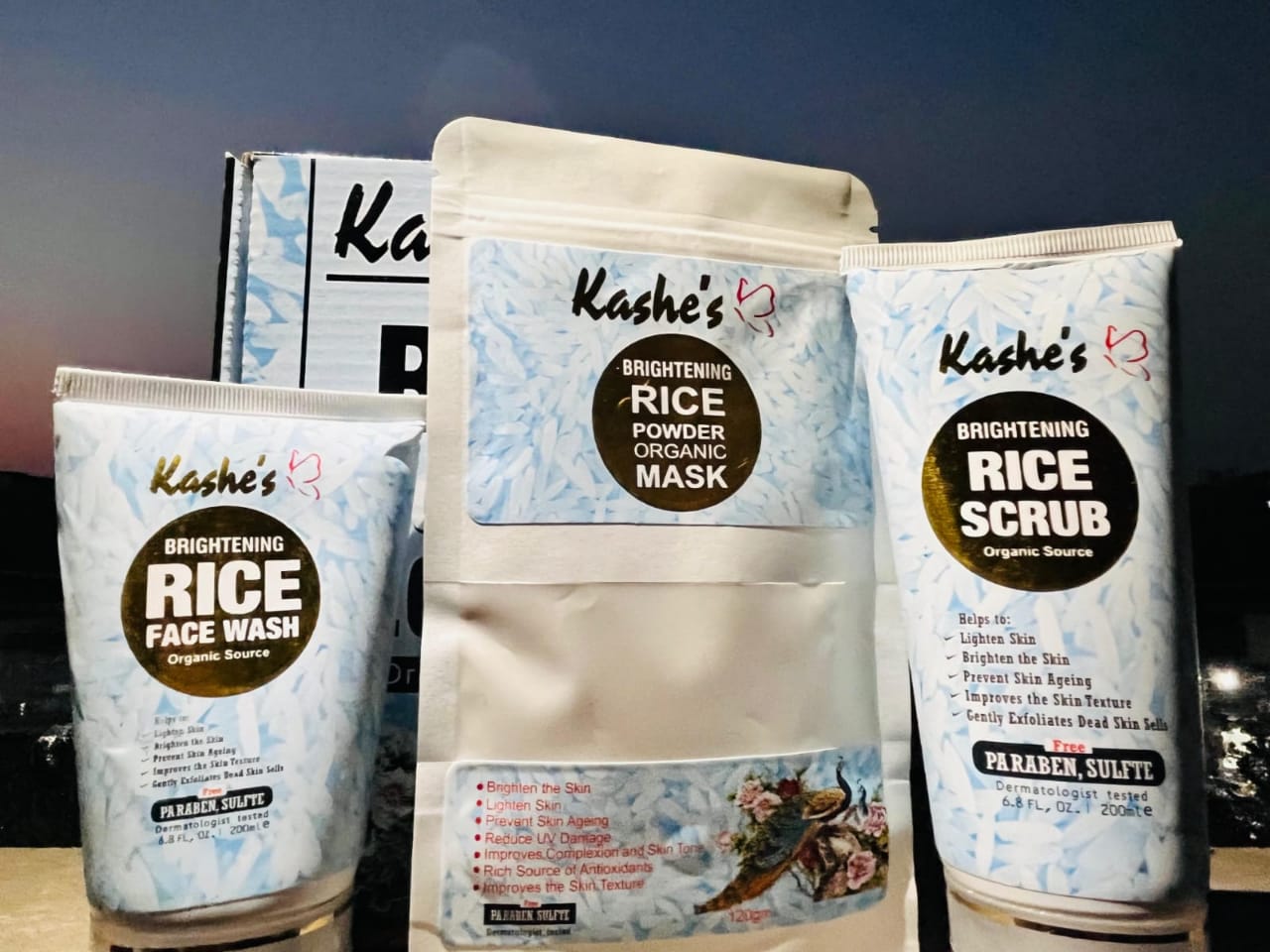 Kashe's Rice Extract Bright Glow Kit ( Rice Face Wash + Rice Scrub + Rice Mask )