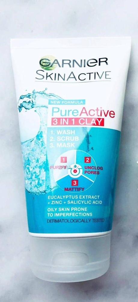 3 in 1 Garnier Skin Natural Pure Active Wash + Scrub + Mask