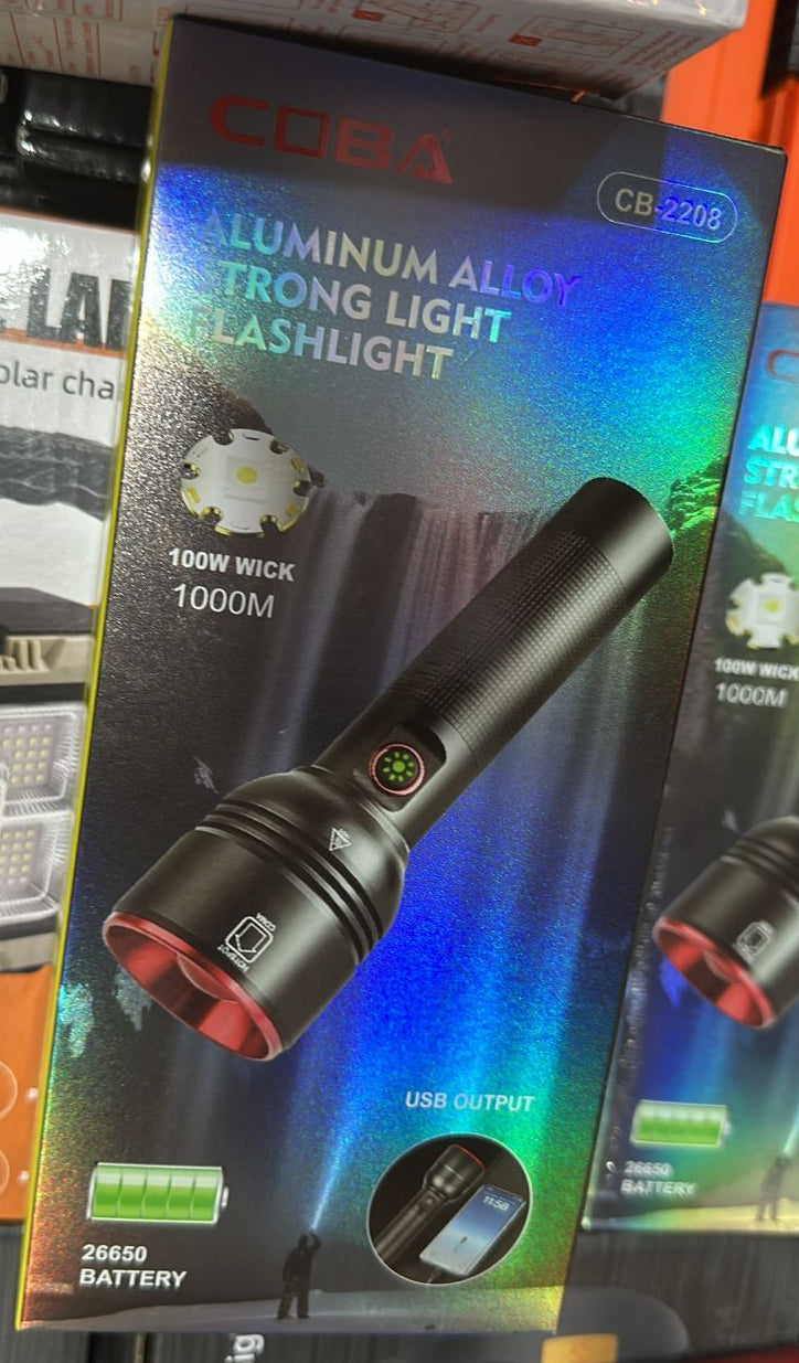 CB2208 Aluminium Alloy Flashlight 1000w Wick with 26650 Battery– Strong, Durable Light with Low Battery Alert &amp; Power Indicator