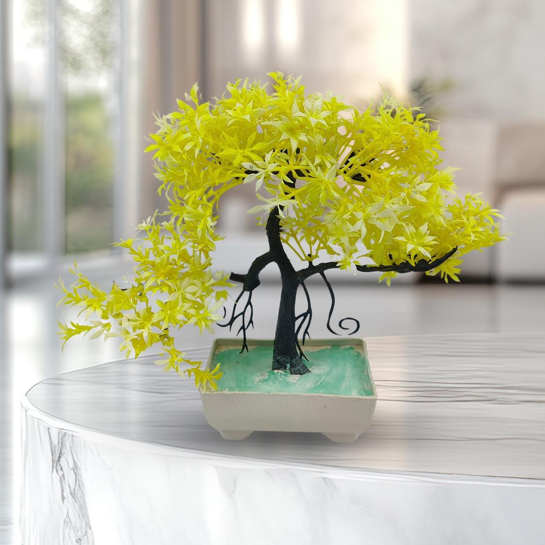 Pack Of 3 Bonsai Trees, ( Green, Yellow, Orange ) Room Decor Bonsai Tree for Home Bedroom Farmhouse Office Desk Decor, Artificial Bonsai Trees | Fake Pot | Best Artificial Pot