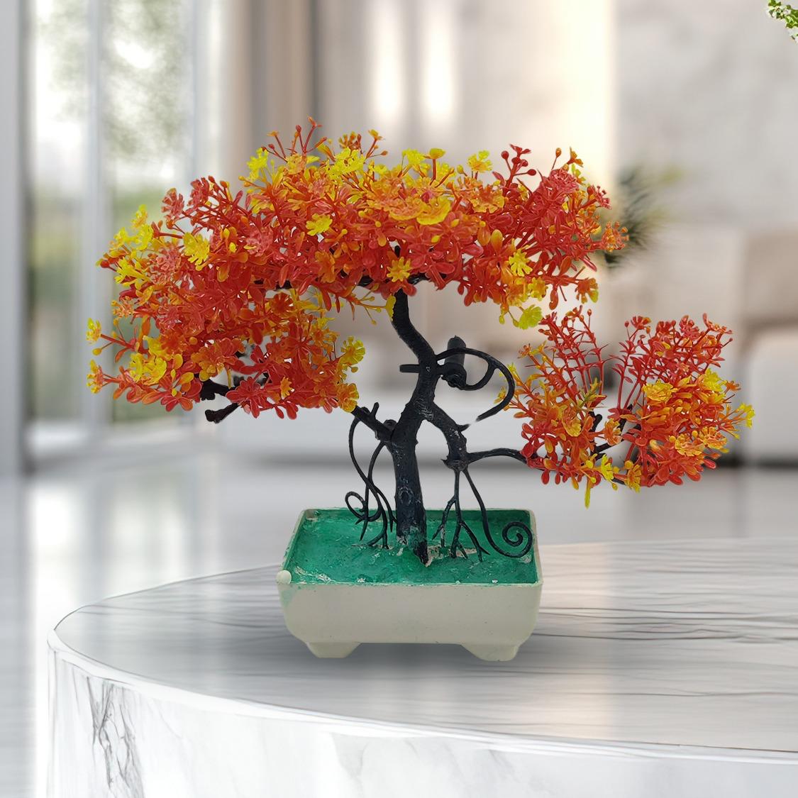 Orange Artificial Bonsai Tree ( 1 Piece )–    Bonsai Tree Room Decor for Home, Office &amp; Bedroom | Best Artificial Pot