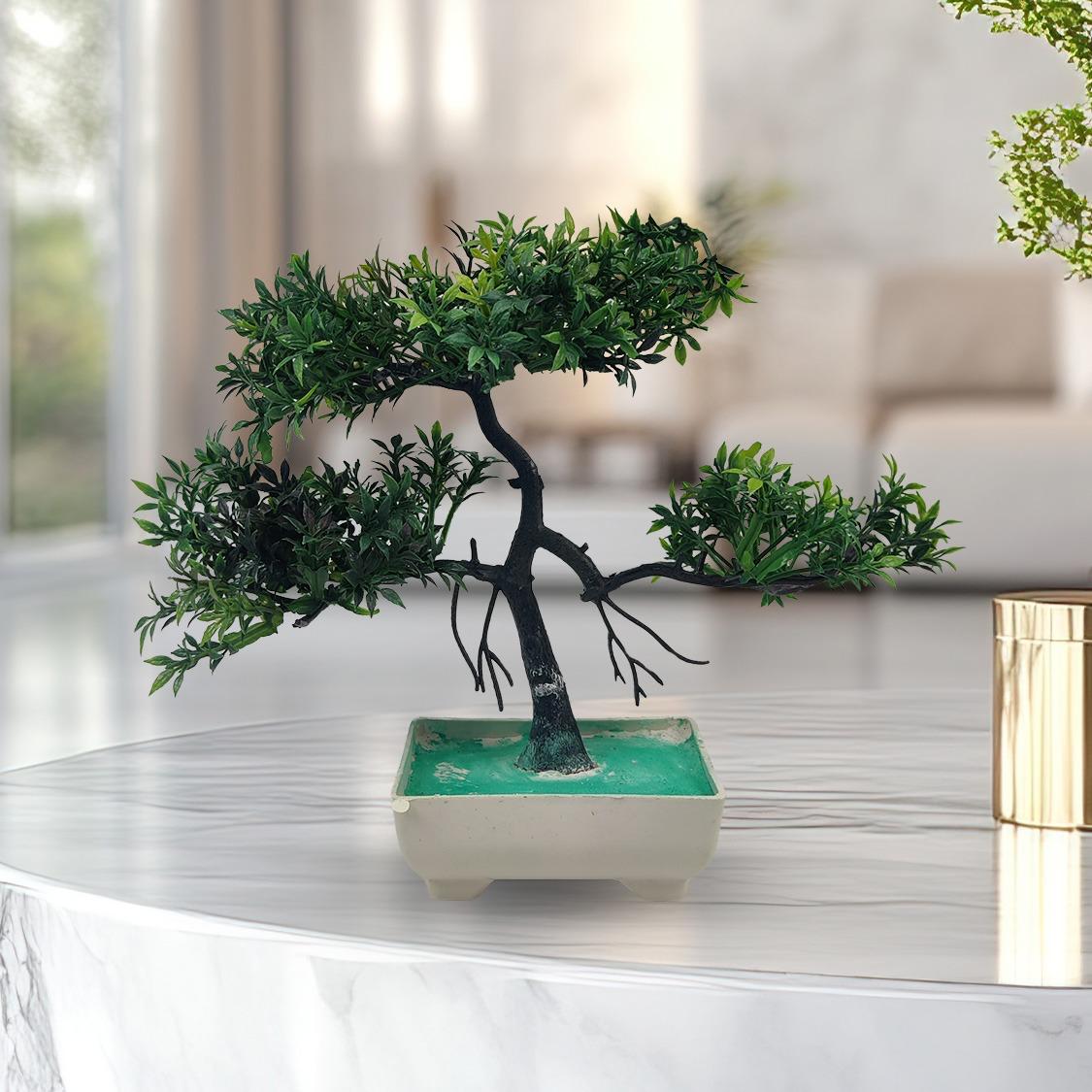 Green Artificial Bonsai Tree ( 1 Piece )–   Bonsai Tree Room Decor for Home, Office &amp; Bedroom | Best Artificial plaster Pot