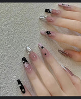10 PCs Fake Nails False Nails Wearable Nails Stylish Pattern Artificial Nails | Fake Nails For Girls | Artificial Nails For Women with Sticking Dots ( Random Design )
