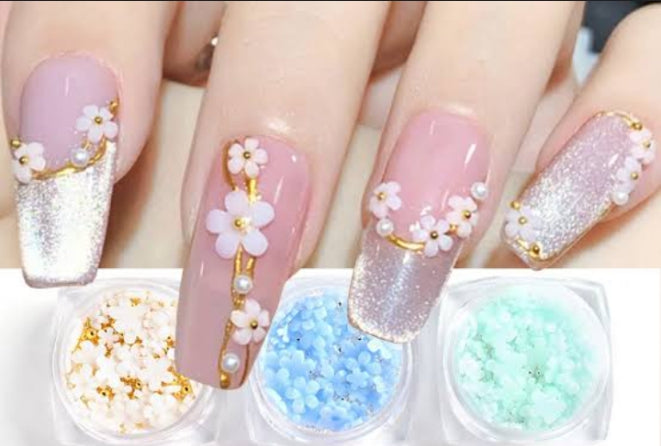 10 PCs Fake Nails False Nails Wearable Nails Stylish Pattern Artificial Nails | Fake Nails For Girls | Artificial Nails For Women with Sticking Dots ( Random Design )