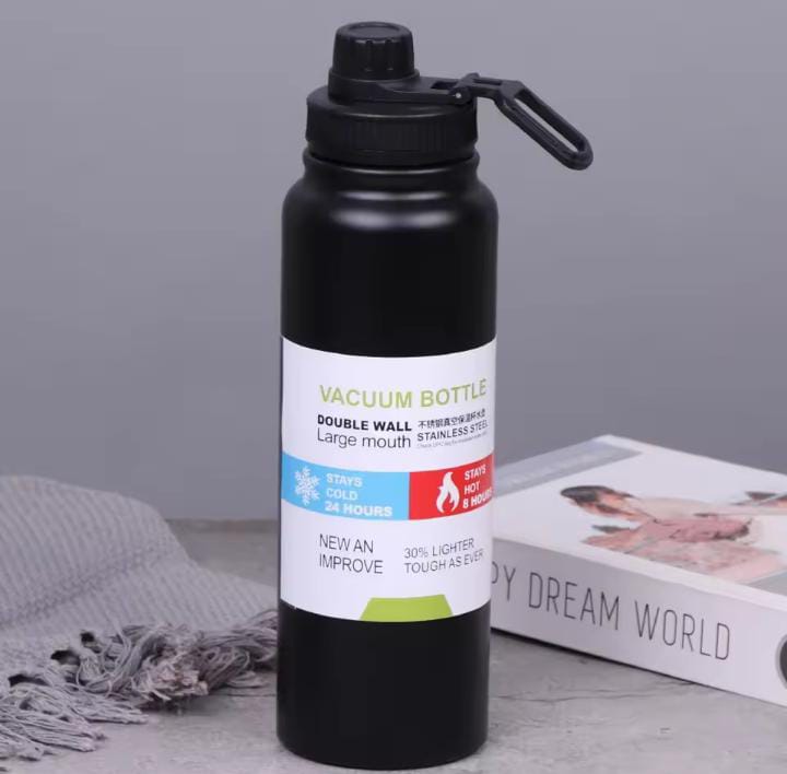 Vacuum Insulated Double Wall Stainless Steel Water Bottle/Sports Kettle Hot &amp; Cold, Leak &amp; Sweat Proof Thermos Flask 1000ml (Random Color)