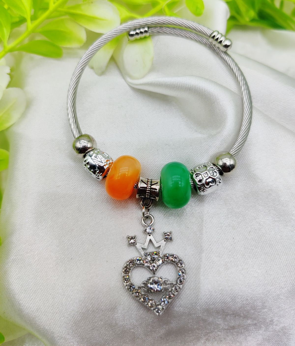 1 Piece Imported Exquisite Silver Pandora Bracelet with Heart Crown Charm and Beaded Details | Best Quality Bracelet For Girls &amp; Women | Girls &amp; Women Jewellery
