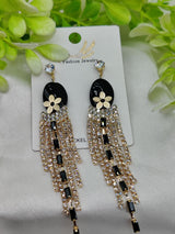 Imported Glamorous Long Tassel Earrings with Black and Crystal | Luxury Look Earrings | Girls Earrings | Women Earrings