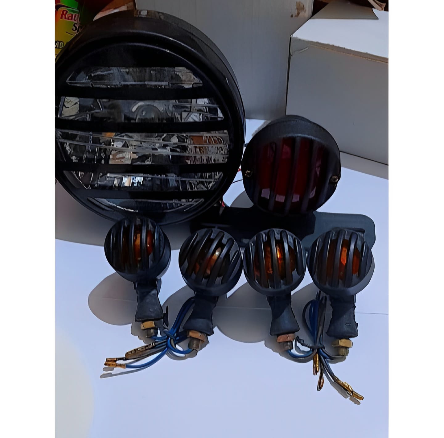 Pack of 3 Cafe racer kit Item's Headlight &amp; backlight, 4 pieces indicator's for 70 and 125cc bikes