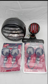 Pack of 3 Cafe racer kit Item's Headlight &amp; backlight, 4 pieces indicator's for 70 and 125cc bikes