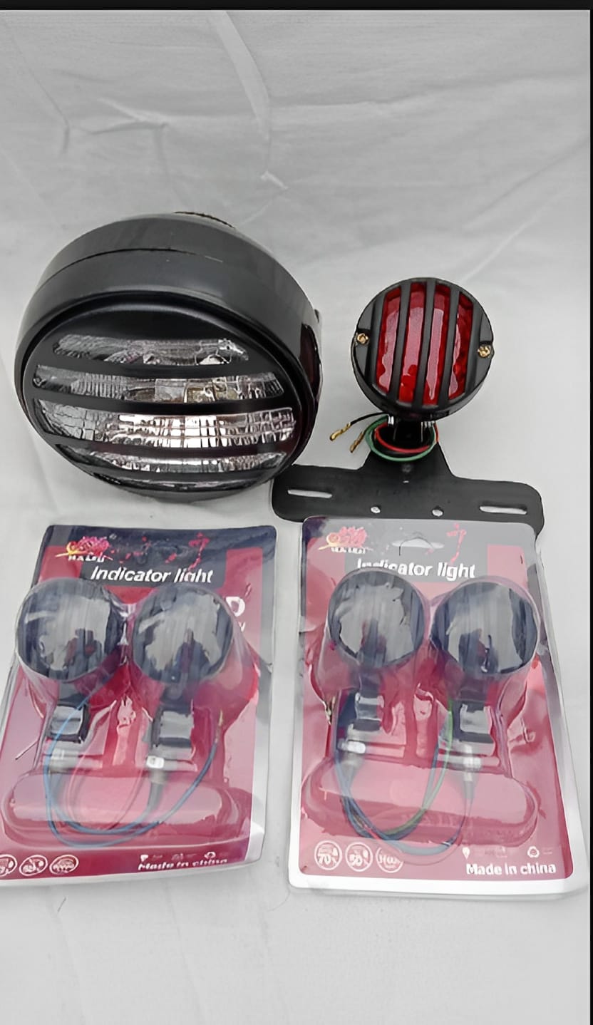 Pack of 3 Cafe racer kit Item's Headlight &amp; backlight, 4 pieces indicator's for 70 and 125cc bikes