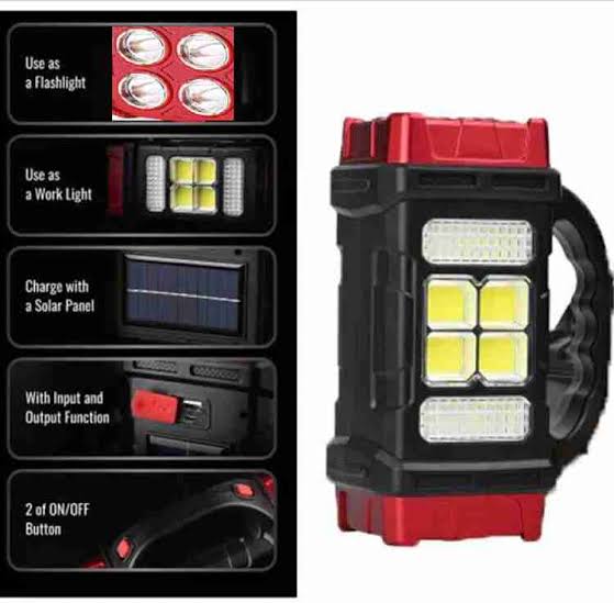 HB-2678 Solar LED Flashlight Portable USB Rechargeable Flashlight COB Torch Light Powerful Solar Light for Camping