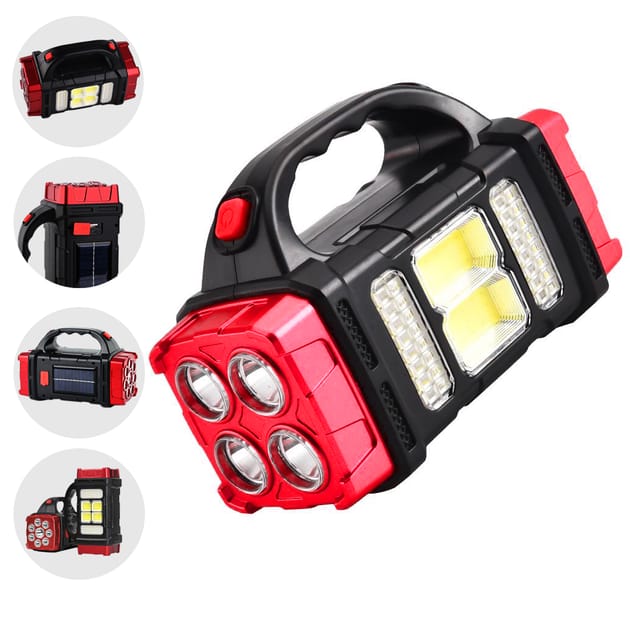HB-2678 Solar LED Flashlight Portable USB Rechargeable Flashlight COB Torch Light Powerful Solar Light for Camping