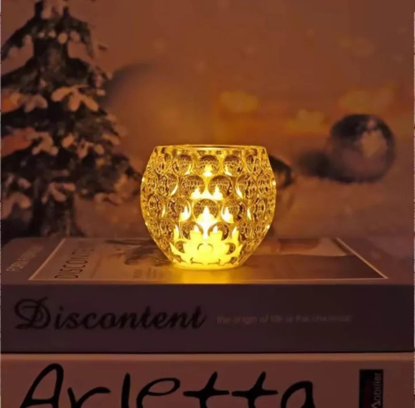 Amber Shine Crystal TeaLight Candle Holder for home and office decor Cell operated