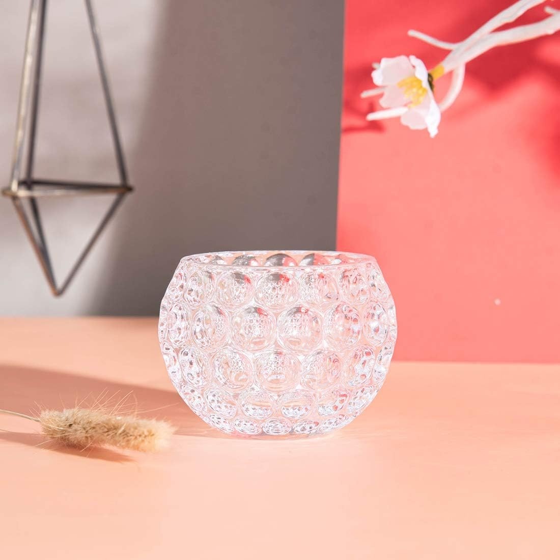 Amber Shine Crystal TeaLight Candle Holder for home and office decor Cell operated
