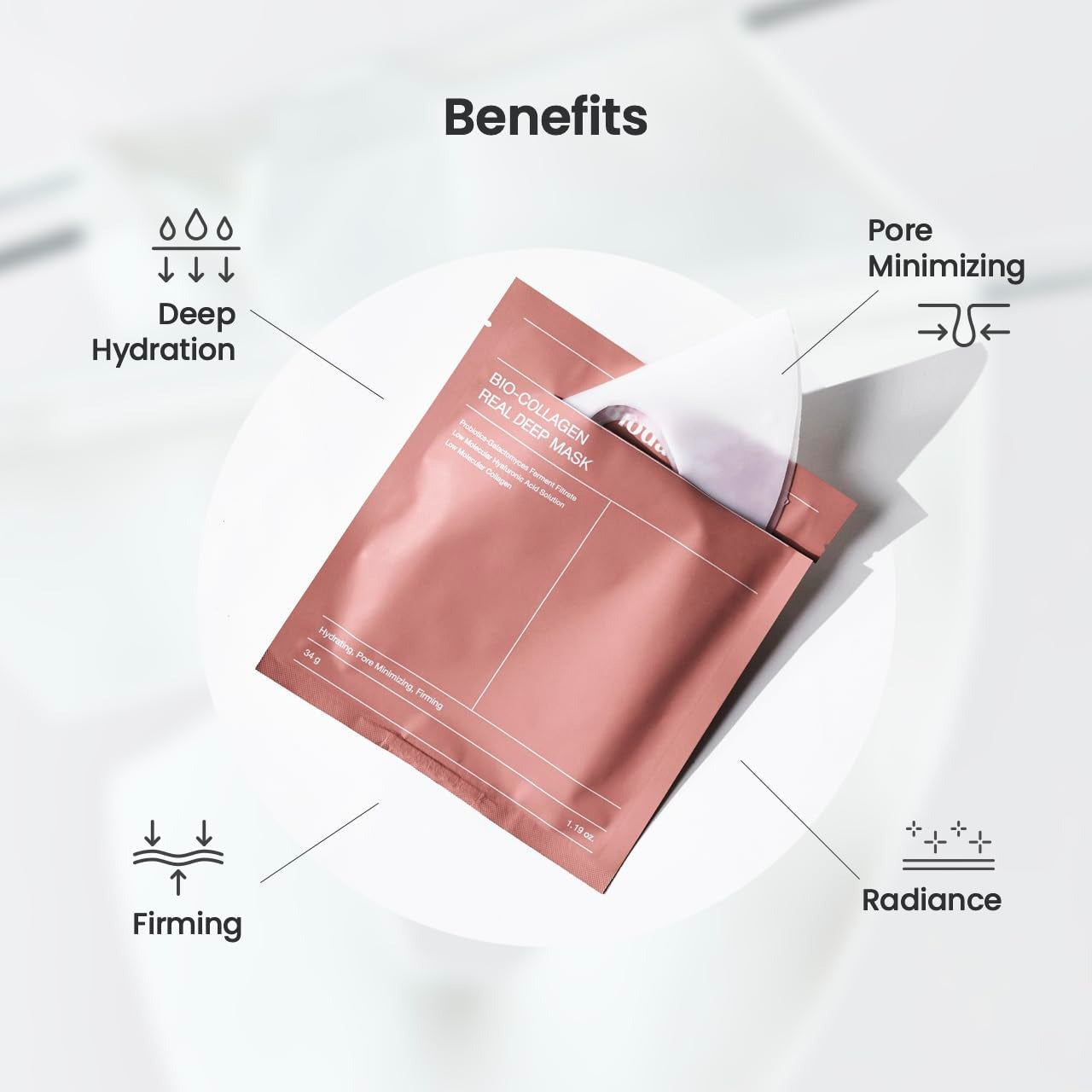 1 Pc Bio-Collagen Real Deep Mask, Hydrating Over Night, Facial Sheet Mask, Pore Minimising, Firming, Collagen Mask, Hydrating Overnight Skin Care Mask - 36gram