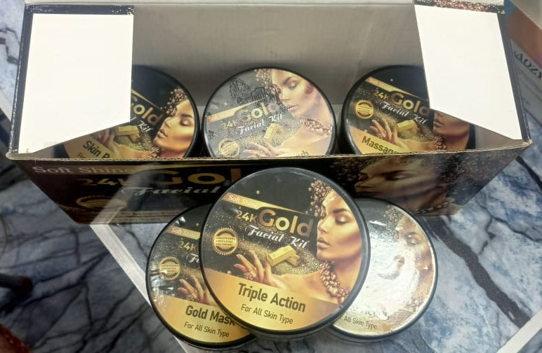 Soft Shine 24K Gold Facial Kit Whitening Facial Kit 6 steps Whitening And Glowing Facial Kit 300ml